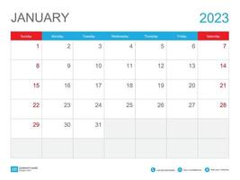 January 2023 template-Calendar 2023 design , Desk Calendar 2023 template, Planner simple, Week starts Sunday, Stationery, Wall calendar, printing, advertisement, vector illustration