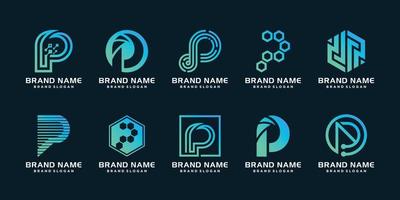 conjunto de plantilla de logotipo de letra p con vector premium de concepto creativo