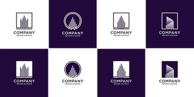 conjunto de colección de logotipos de construcción con estilo de arte de línea para negocios vector