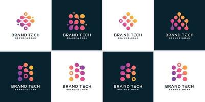 conjunto de logotipo de tecnología para computadora, datos, vector premium de conexión