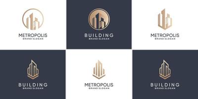 conjunto de colección de logotipos de construcción para vector premium de bienes raíces, construcción o alquiler de empresas