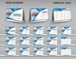 Calendar 2023, 2024, 2025 template, Desk calendar 2023 design, Wall calendar 2023 year, 3d calendar mockup, Blue cover design, Set of 12 Months, Week starts Sunday, planner, flyer design, vector
