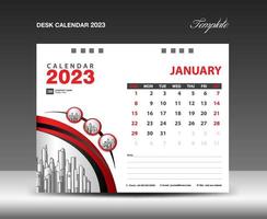 plantilla de enero de 2023, vector de diseño de calendario 2023, diseño de planificador, semana comienza el domingo, plantilla de calendario de escritorio 2023, papelería. calendario de pared sobre fondo rojo, vector eps 10