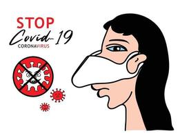 Women wearing masks anti-virus Covid-19, Coronavirus disease COVID-19 vector illustraton, sign, logo, cartoon, symbol, medical  icon