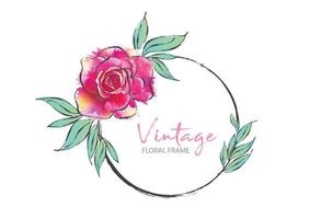 marco redondo vintage con ilustración de vector de rosa rosa se puede utilizar para invitación, boda, tarjetas de felicitación, marco floral, pintura de rosa