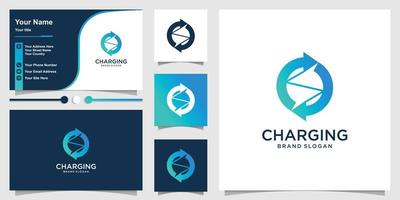 Charging logo with modern abstract concept and business card design Premium Vector