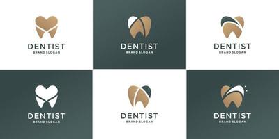 conjunto de logotipo de dentista abstracto con vector premium de concepto de diferentes elementos creativos