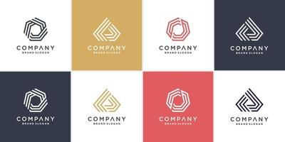 Set of hexagon and triangle logo with line art style Premium Vector