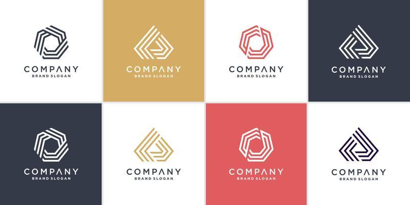 Set of hexagon and triangle logo with line art style Premium Vector