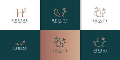 colección de logotipos de belleza y hierbas con vector premium de concepto creativo
