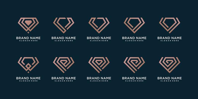 Diamond logo collection with creative line concept Premium Vector