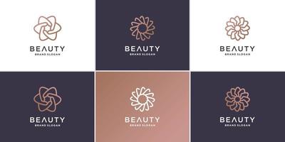 Beauty flower logo collection with minimalist line concept Premium Vector