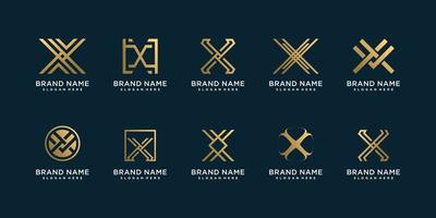 Letter X logo collection with golden line art concept Premium Vector