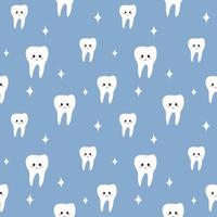 Vector seamless pattern with cute teeth on a blue background. Illustration for chidren on a theme of dentistry