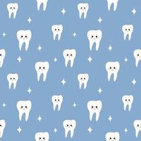 Vector seamless pattern with cute teeth on a blue background. Illustration for chidren on a theme of dentistry