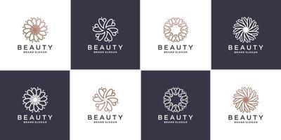 conjunto de logotipo de flor de belleza abstracto con vector premium de concepto de línea