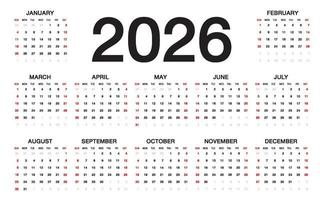 vector de plantilla de calendario 2026