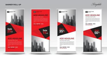 Roll up banner stand template design, Promotion Banner template, x-banner, pull up, Advertisement, creative concept, Presentation, red and black background, poster, events, display, j-flag, vector