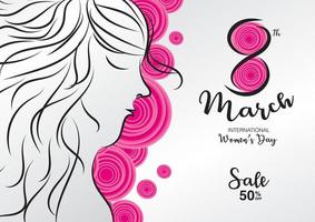 8 march. Women's day vector template can be cuse poster, flyer, sale banner, Postcard, greeting card, brochures. hand drawn women vector. number 8 in pink flower concept.