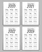 Calendar 2020, 2021, 2022, 2023, template, Lettering calendar, hand drawn Lettering calendar vector illustration, Simple, Set of 12 Months, Week starts Sunday, Stationery, flyer, poster design