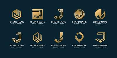 Set of letter J logo template with creative golden concept Premium Vector