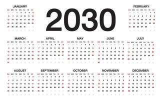 vector de plantilla de calendario 2030