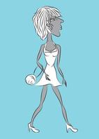 Beautiful women in white dresses that look smart. Girl cartoon vector illustration. Model, fashion, lady, Female