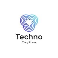 technology with shield line outline gradient colorful logo vector