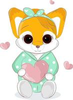 cute little fox holding a heart vector