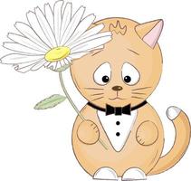 cute ginger kitten in a bow tie with a flower vector