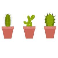 ilustración vectorial de una planta de cactus en una olla. tres tipos de plantas de cactus con estilo de diseño plano. perfecto para portadas de libros y fondos de diseño de logotipos o afiches. vector