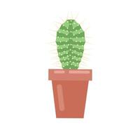 ilustración de gráficos vectoriales de un cactus en una olla. lindo diseño de planta de cactus espinoso en estilo plano. perfecto para pegatinas, portadas de libros infantiles y logotipos web. vector