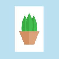 Vector graphic illustration of ornamental plant in a pot. Cartoon green houseplant has three leaves. On a white and blue background. It is suitable for home decoration, and home image display.