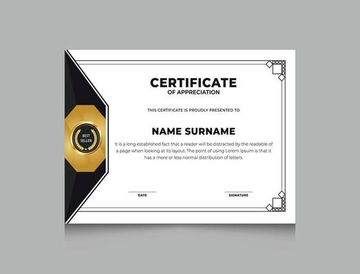 Black and Gold Certificates of Appreciation Templates. For award, business, and education needs.