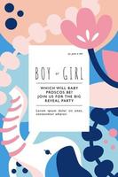 Boy or girl. Invitation template with sexual revelation design. He or she. Vertical banner with elephant on geometric background with flowers. Vector flat illustration