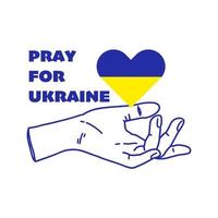 Pray for Ukraine the concept of state support. Ukrainian flag in silhouette of heart with linear hands. Prayer for peace and against war. vector