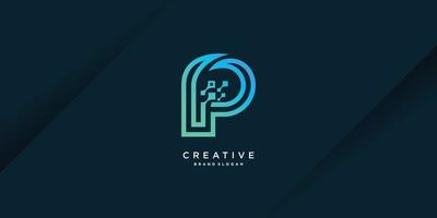 Modern creative P logo template with unique style, technology, computer, data, part 5 vector