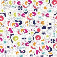 Vector abstract pattern with colored elements. Textile background with circles, drops, lines, deformed shapes on white background