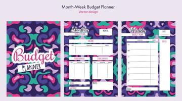 Monthly and weekly budget planner. Finance planner template with abstract details. Vector illustration