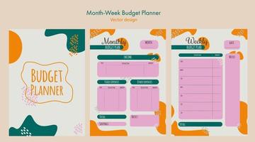 planificador de presupuesto mensual y semanal. plantilla de planificador de finanzas con detalles abstractos. ilustración vectorial pantone