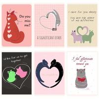 un conjunto de tarjetas de san valentín con gatos. confesiones de amor con diferentes gatos. tarjetas vectoriales, carteles, pancartas, volantes. vector