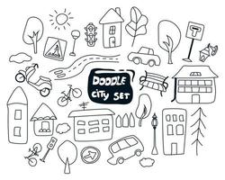 A set of doodle elements of the city vector