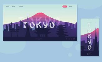 Landmarks of Tokyo landing page. Tourism vector