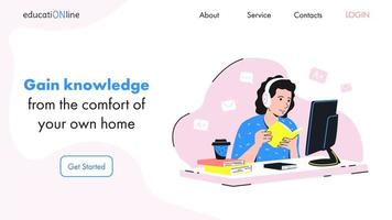 Online learning landing page. Vector