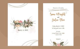 Wedding invitation design, watercolor flowers vector