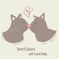 Postcard with cats in love. A greeting card for people in love. Vector banner, poster, flyer. Cats pressed against each other with their noses.