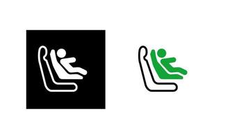 The direction of use of the baby seat of the car. Car child isofix seat icon. Silhouette and linear original logo. Simple outline style sign icon. Vector illustration isolated on white background. EPS