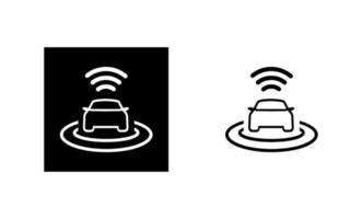 icono del sensor de 360 grados del coche. silueta de coche wifi inteligente sin conductor y logotipo original lineal. icono de signo de estilo de esquema simple. ilustración vectorial aislado sobre fondo blanco. vector