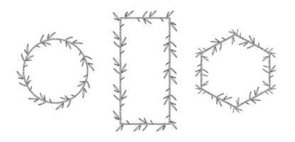 Bamboo Frames with Leaves doodle set. Outline Vector illustration