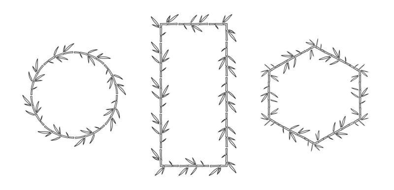 Bamboo Frames with Leaves doodle set. Outline Vector illustration